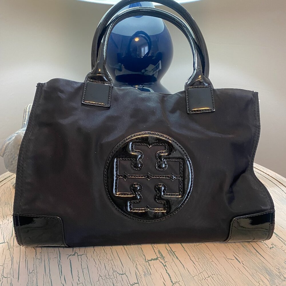 Tory Burch Black Logo Lined Large Hand Tote Purse